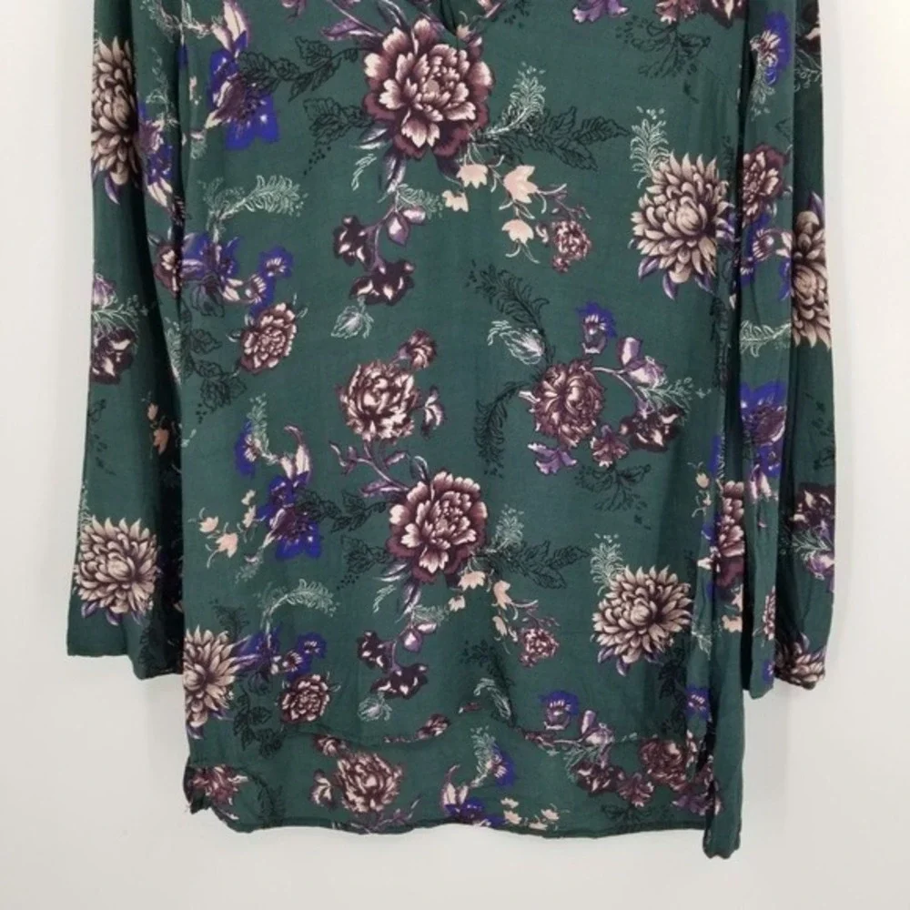 Free People Heartbeat Bell Sleeve Emerald Green Floral Dress XS Fairy Boho Flowy - Picture 9 of 13
